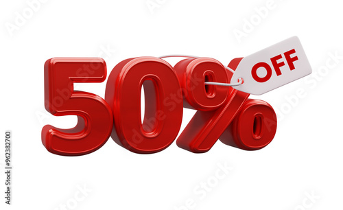 3D 50% Discount with Sale Tag