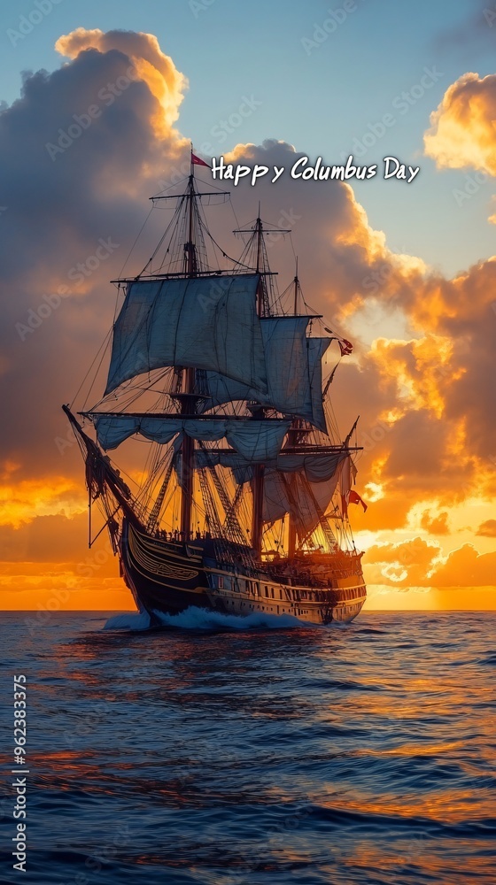 Obraz premium Columbus Day text postcard