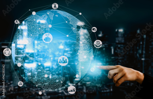 Finance and Money Transaction Technology Concept. Icon Graphic interface showing fintech trade exchange, profit statistics analysis and market analyst service in modern computer application.