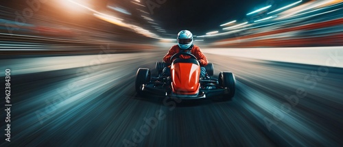 go-kart racing, fast action, night track