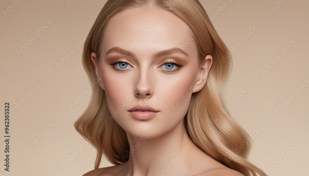 Serene Woman with Long Blonde Hair and Natural Makeup Serene Woman with Long Blonde Hair and Natural Makeup