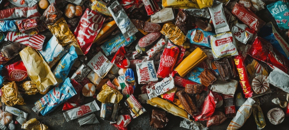 A collection of old-fashioned candy wrappers, with colorful and intricate designs A collection of old-fashioned candy wrappers, with colorful and intricate designs