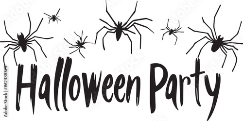 Halloween Party Banner Happy Halloween vector text banner on a transparent background. Featuring black bats, witch and cobwebs suitable for placing over Halloween cards, social media and poster design