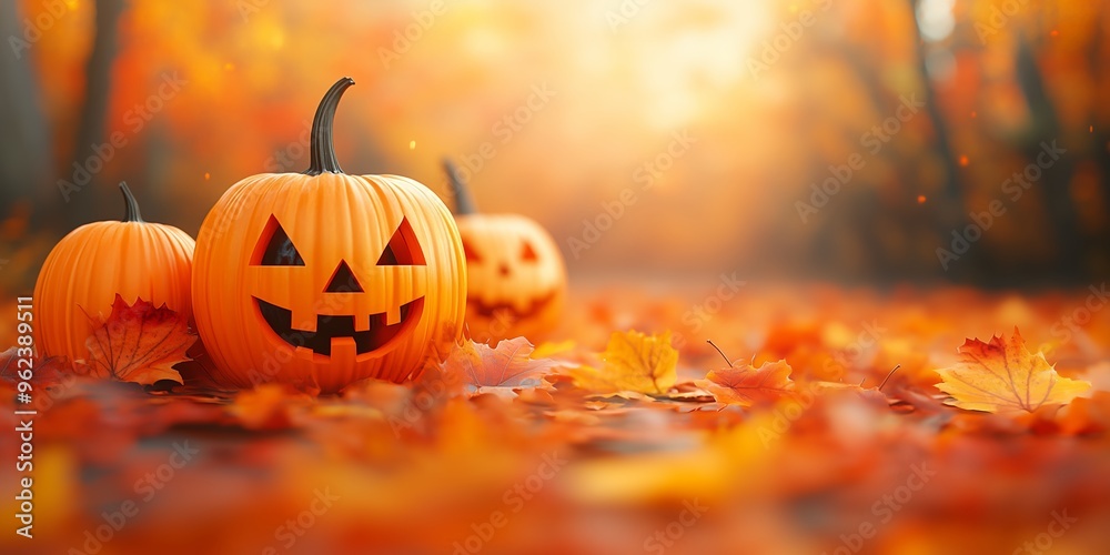 A festive Halloween scene featuring two carved pumpkins with classic jack-o’-lantern faces. The pumpkins sit side by side on a rustic wooden surface, surrounded by vibrant autumn leaves. A festive Halloween scene featuring two carved pumpkins with classic jack-o’-lantern faces. The pumpkins sit side by side on a rustic wooden surface, surrounded by vibrant autumn leaves.