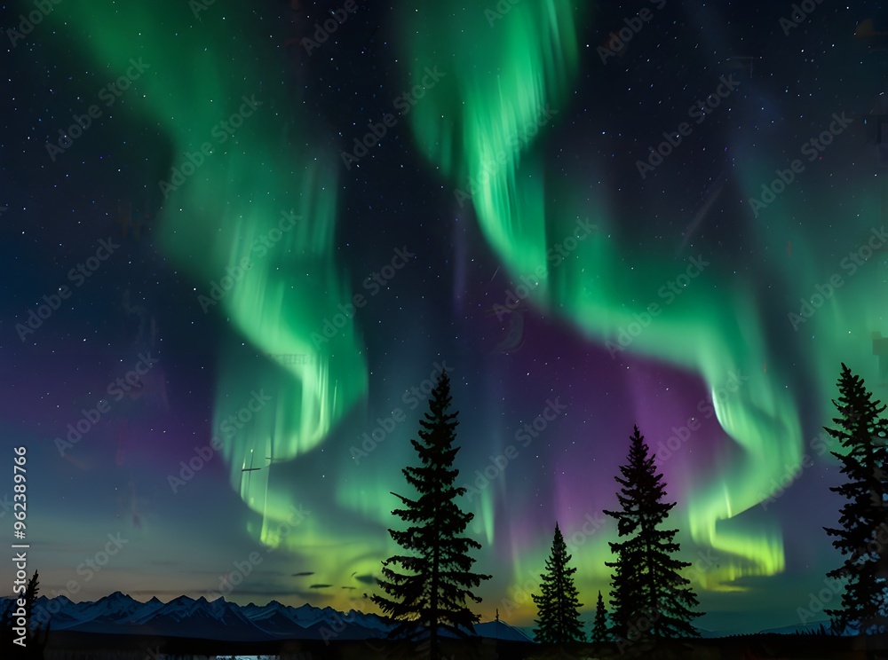 Twilight sky filled with a mesmerizing display of Northern Lights, night, nature, aurora, magical Twilight sky filled with a mesmerizing display of Northern Lights, night, nature, aurora, magical