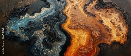 Abstract Swirling Patterns of Blue, Gold, and Brown photo