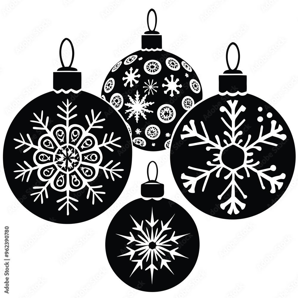 Fototapeta premium a black Christmas Ornaments silhouette vector art illustration