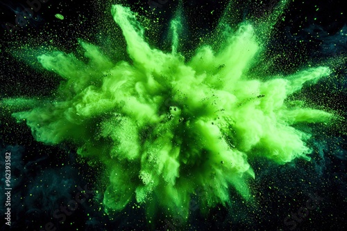 Neon Green Powder Burst on Dark Lively Green Dust Cloud