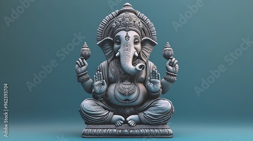 Gray Ganesha Statue with Detailed Ornamentation