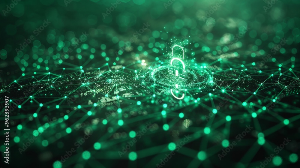 glowing green network of interconnected nodes and lines forming a complex web glowing green network of interconnected nodes and lines forming a complex web
