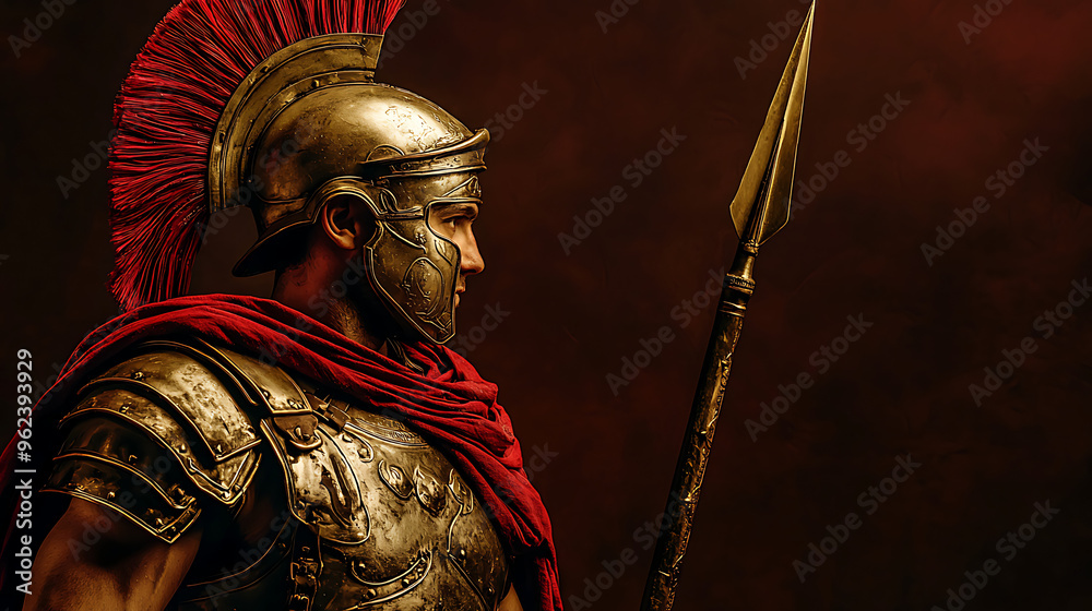 Intense Roman Spartan Warrior in Armor Ready for Battle Intense Roman Spartan Warrior in Armor Ready for Battle