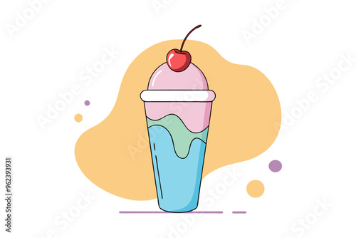 Colorful Milkshake with Cherry on Top and Drizzled Syrup Vibrant Line Drawing Illustration photo