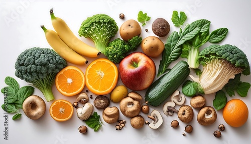 Bountiful Harvest of Vegan Ingredients - composition with a rich collection of fresh fruits and vegetables. Graphic art illustration