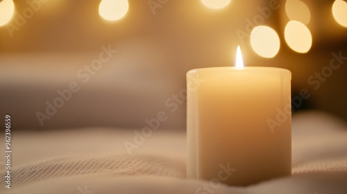 Candlelit Serenity, a softly illuminated room adorned with warm decor, enveloped in intimate comfort and tranquility, inviting relaxation and peaceful reflection. photo