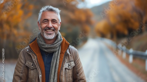 Portrait of smiling mature man standing on road