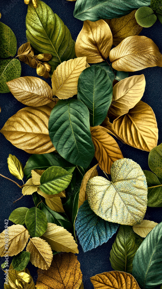 Autumn Leaves Pattern Fall Leafs Foliage Background Overlapping Golden Metallic Botanical Overlay Autumn Leaves Pattern Fall Leafs Foliage Background Overlapping Golden Metallic Botanical Overlay