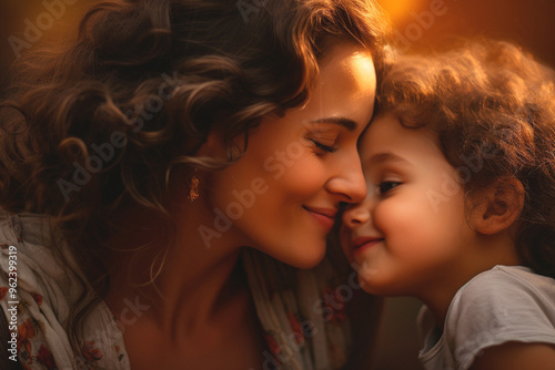 Mother hugging the child with tenderness and care, in an emotional celebration of Mother's Day.