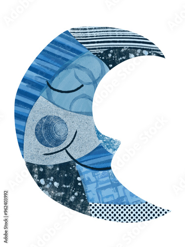 Moon wall art, nursery, or children's room art. Kids decor, wall sticker, wallpaper. Whimsical collage art. Goodnight moon.