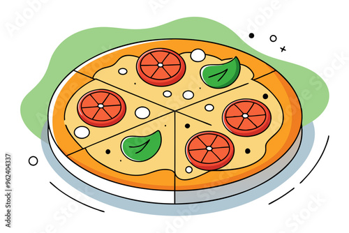 Vector Illustration of Italian Pizza Platter- Margherita, Pepperoni, and Veggie Slices