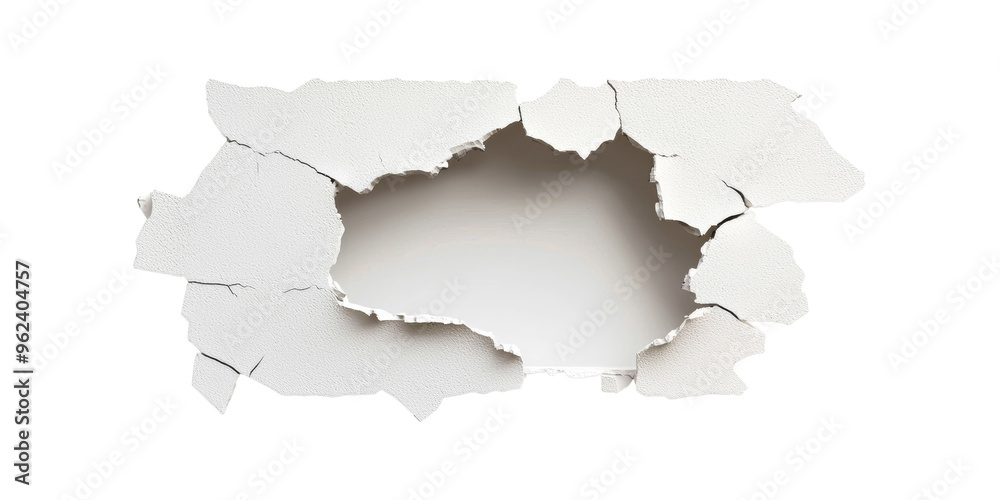 Fototapeta premium Cracked wall with a hole, representing destruction, damage, and the concept of brokenness or emptiness
