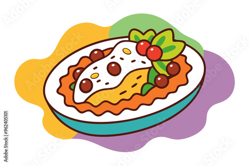 Mouthwatering Mexican Enchilada Platter with Rice and Beans Stunning Vector Art photo