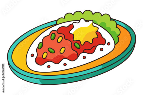 Mouthwatering Mexican Enchilada Platter with Rice and Beans Stunning Vector Art photo