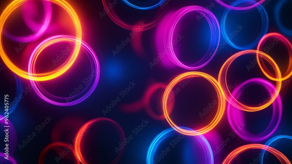Abstract colorful neon circles on a dark background. Abstract colorful neon circles on a dark background.
