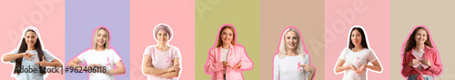 Set of women with pink ribb...