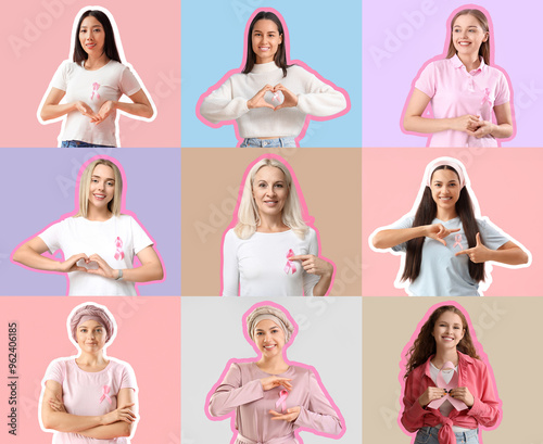 Set of women with pink ribb...