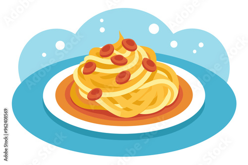 Italian Carbonara Pasta Platter Vector Design Crispy Bacon & Parmesan Perfection photo