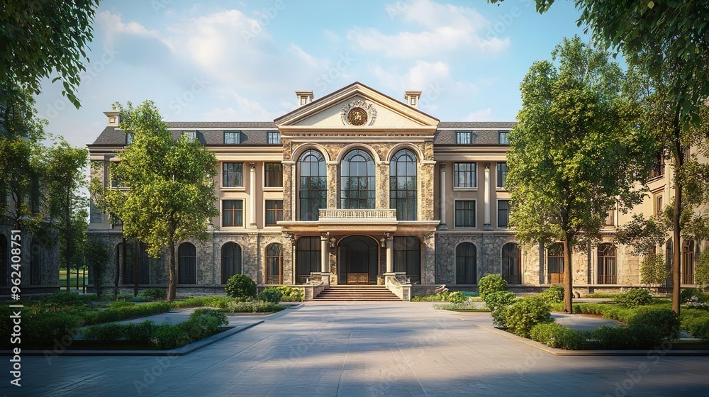 Obraz premium Elegant city hall design highlighted in stunning architectural photography shots