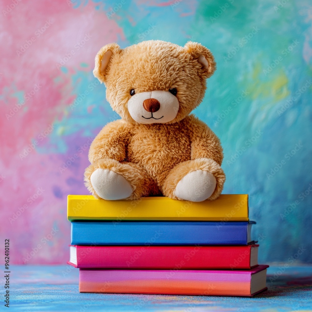 Soft Teddy Bear on Colorful Children's Books for Cozy Reading Time
