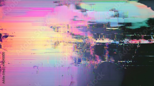 Abstract digital art with glitch effect and vibrant color stripes.