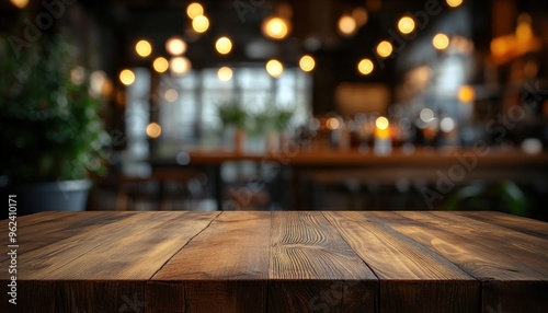 Wooden Tabletop with Blurry Background of Bar Interior