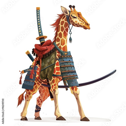 Giraffe samurai fantasy animal cartoon isolated whitebackground