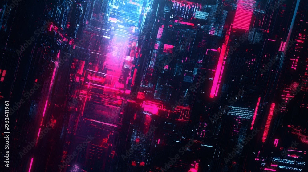 Fototapeta premium Abstract digital background with pink and blue neon lights.