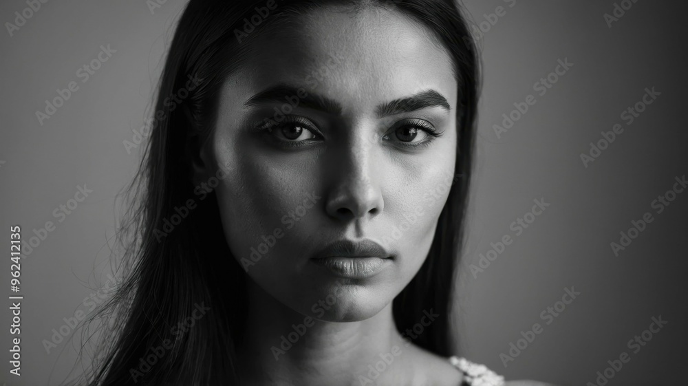 Monochrome close-up portrait of a young woman with an intense, serious expression, highlighting facial features and emotions.
Monochrome close-up portrait of a young woman with an intense, serious expression, highlighting facial features and emotions.