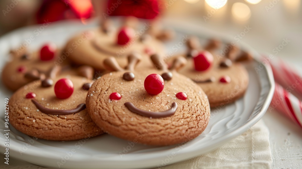 horned face cookies on a plate. christmas concept horned face cookies on a plate. christmas concept
