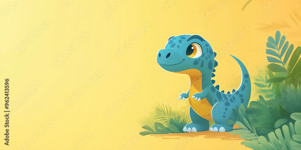 Naklejka premium Cute color Baby Dinosaur Illustration with Space for Text