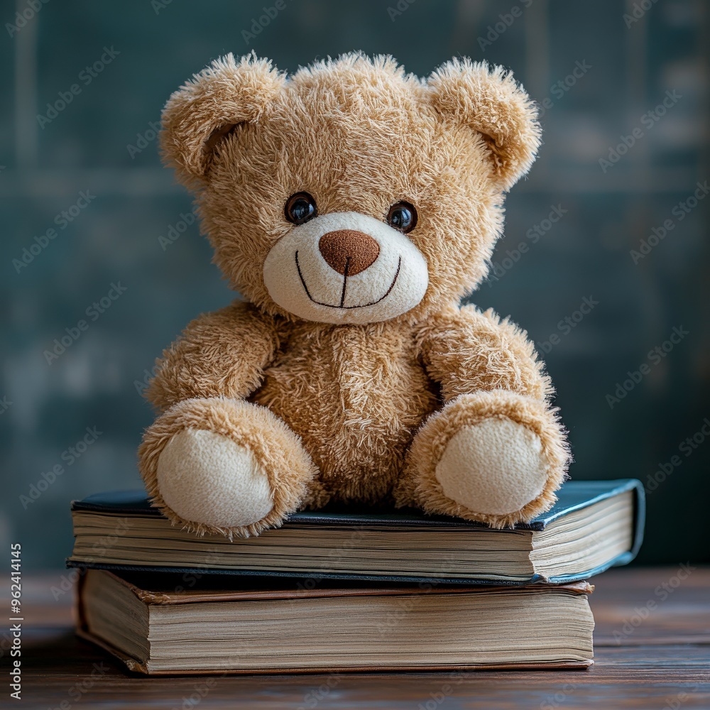 Soft Teddy Bear on Colorful Children's Books for Cozy Reading Time Soft Teddy Bear on Colorful Children's Books for Cozy Reading Time