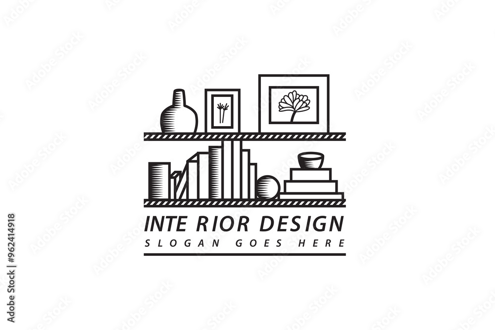 Fototapeta premium Bookshelf in thin line style. Element of interior furniture. Book shelf in linear flat vector illustration isolated on white background.
