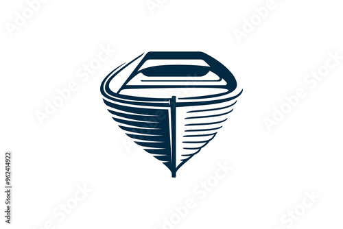 Wooden Boat seen from the front. Vector Illustration on White Background. flat blue color