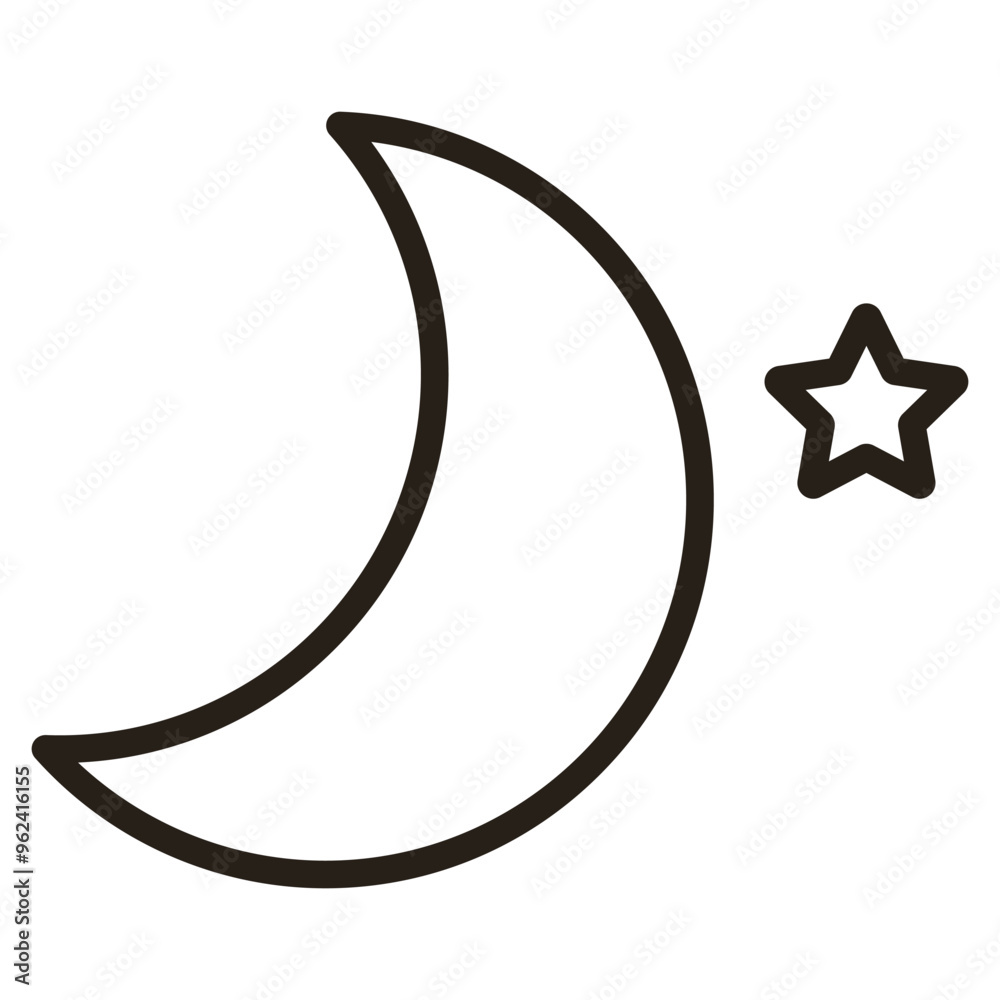 Vector crescent moon icon. Black outline. Vector illustration isolated ...