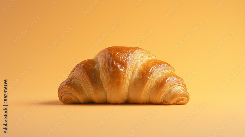 a butter croissant with a flaky, golden crust and a glossy surface against an isolated pastel orange background a butter croissant with a flaky, golden crust and a glossy surface against an isolated pastel orange background