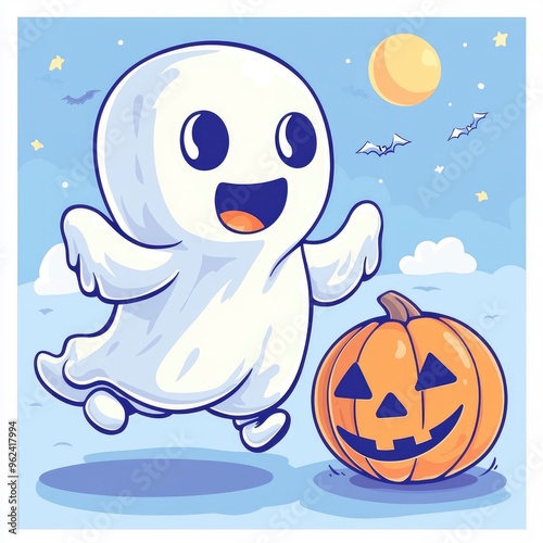 Happy Halloween Ghost with Pumpkin