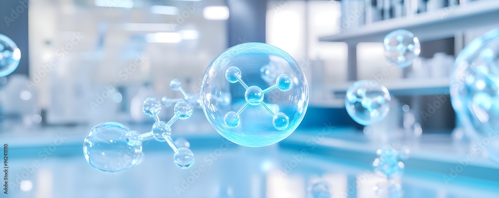 Abstract Blue Molecules in Lab Setting Abstract Blue Molecules in Lab Setting
