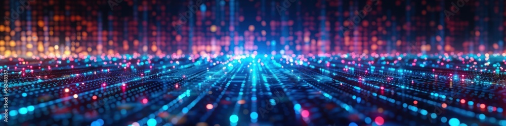 Vibrant Futuristic Digital Landscape of Interconnected Luminous Particles in Inspired Gradient Background Abstract technological visualization with dynamic motion Vibrant Futuristic Digital Landscape of Interconnected Luminous Particles in Inspired Gradient Background Abstract technological visualization with dynamic motion