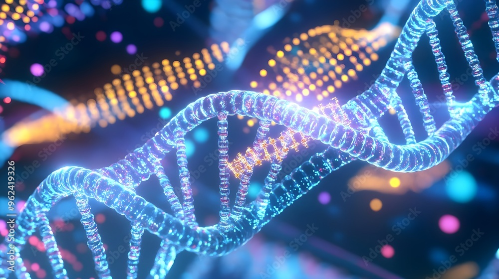 Abstract DNA Helix - Glowing Blue Genetic Code