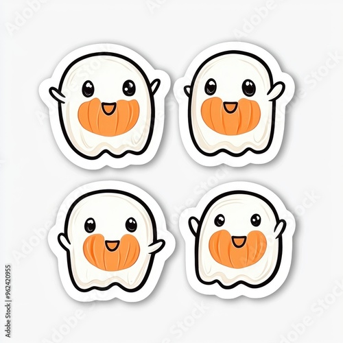 Cute Pumpkin Ghost Stickers - Halloween Decorations photo