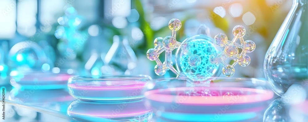 Abstract Science Background with Glassware and Molecular Structure Abstract Science Background with Glassware and Molecular Structure